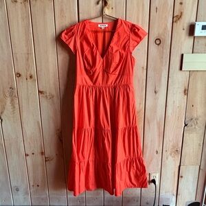 Boden May Cap Sleeve tea Midi Dress in Mandarin  orange